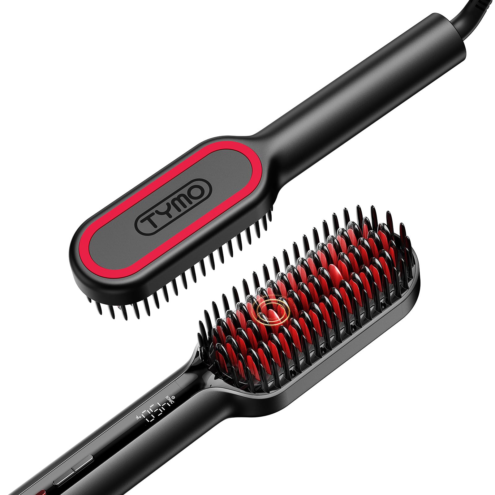 TYMO hair straightener brush with wave-design teeth for fast one-pass styling