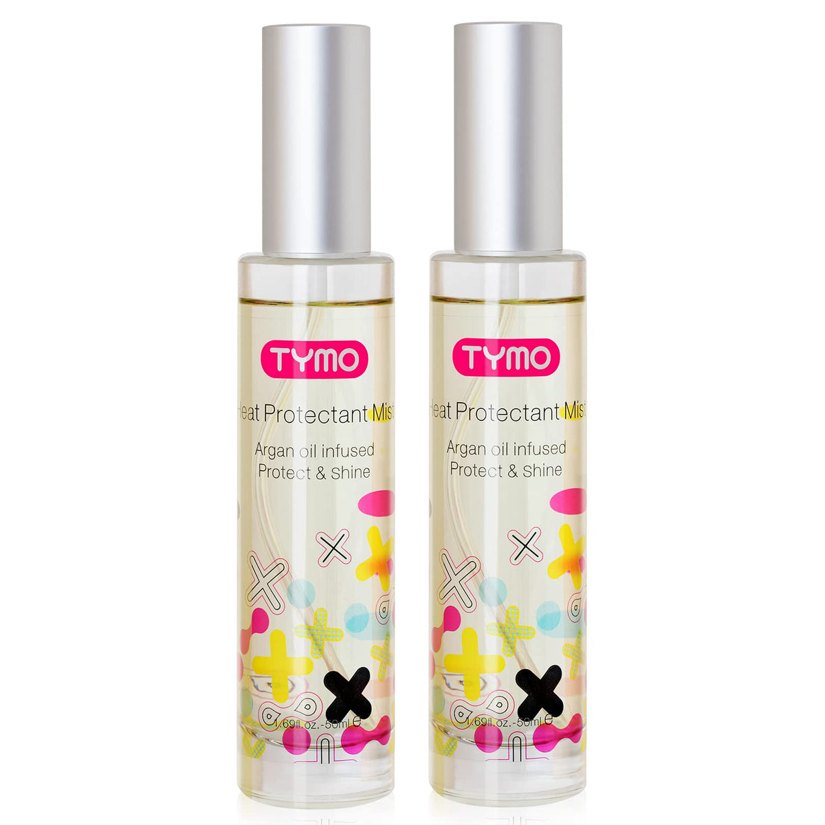 TYMO heat protectant argan oil bottle for heat styling protection up to 450°F.