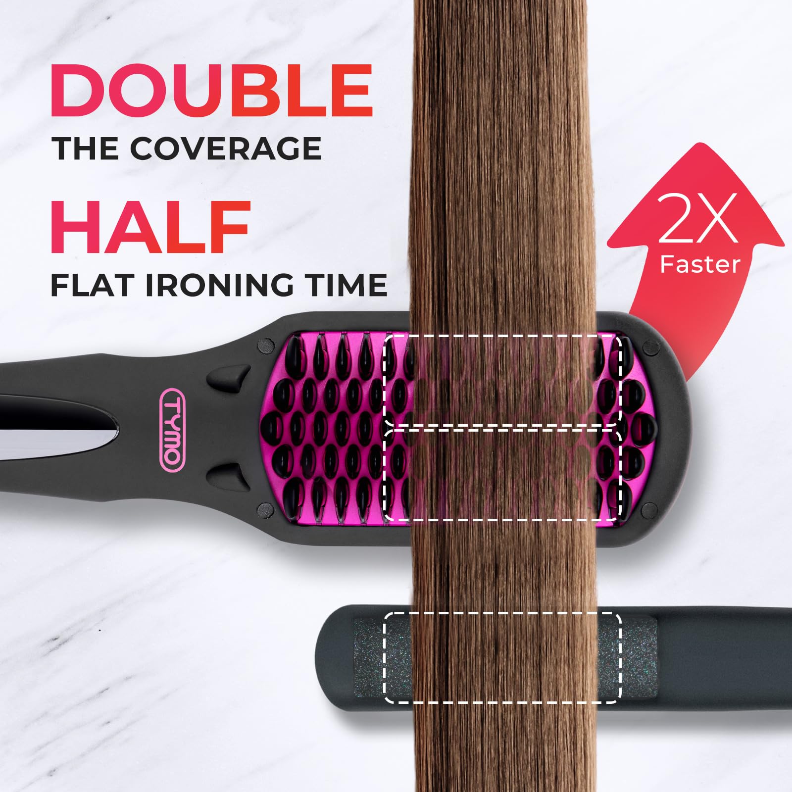 TYMO Ionic Hair Straightener Brush LCD display for precise temperature control.
