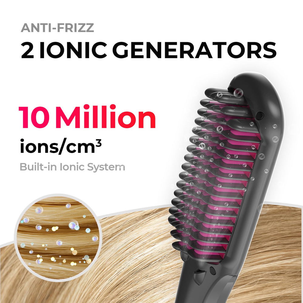TYMO Ionic Hair Straightener Brush releases millions of negative ions for silky shine.