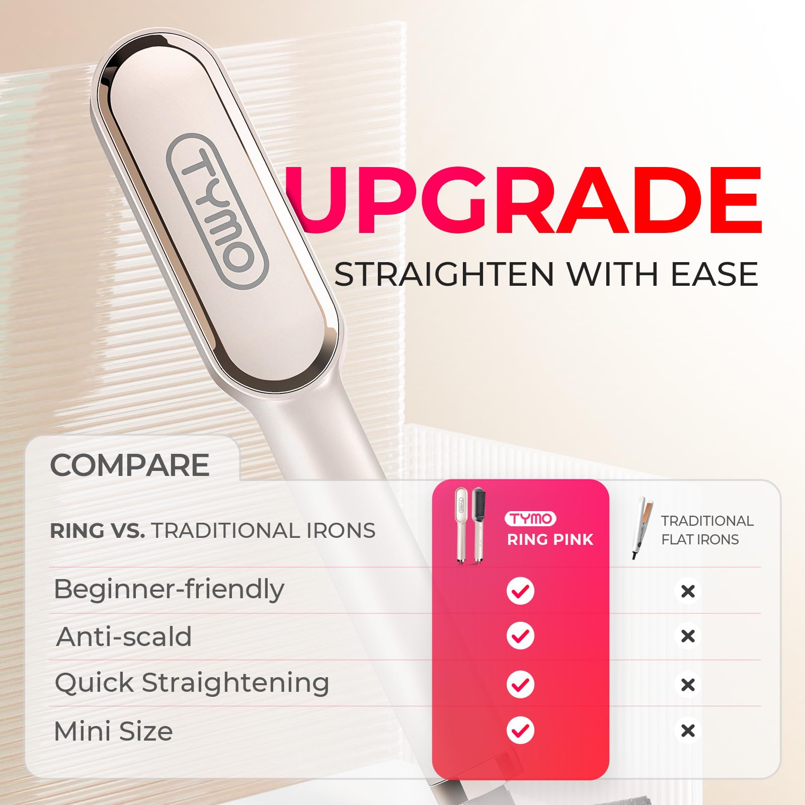 TYMO Ring Hair Straightener Comb 3D teeth close-up for smoother passes.