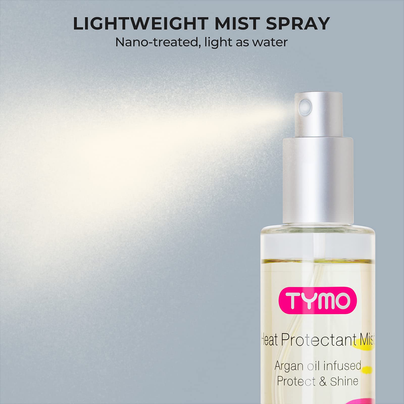 TYMO bottle shows salon-grade styling results when used with heated tools.