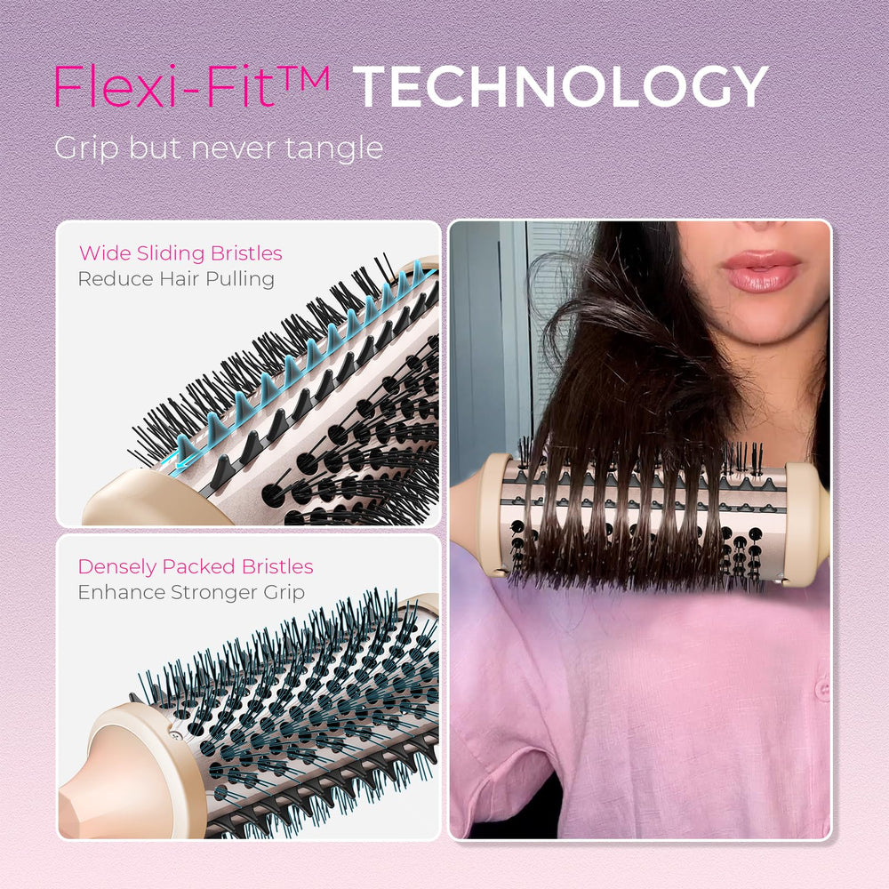 TYMO STYLUX flexi-fit bristles demonstrate gentle detangling during styling
