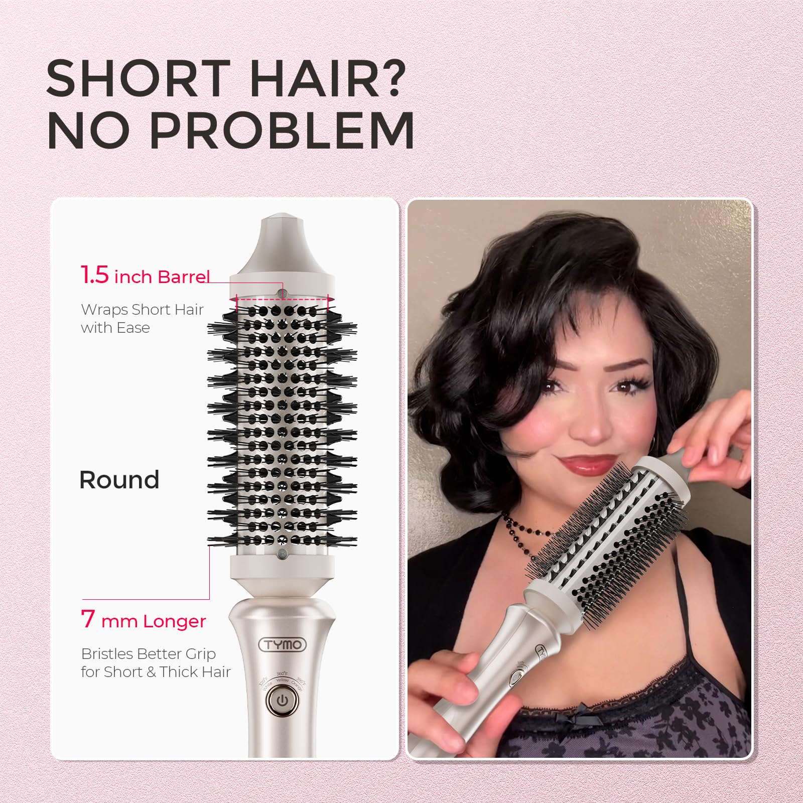 TYMO Stylux on-hair closeup demonstrates frizz control and shine.