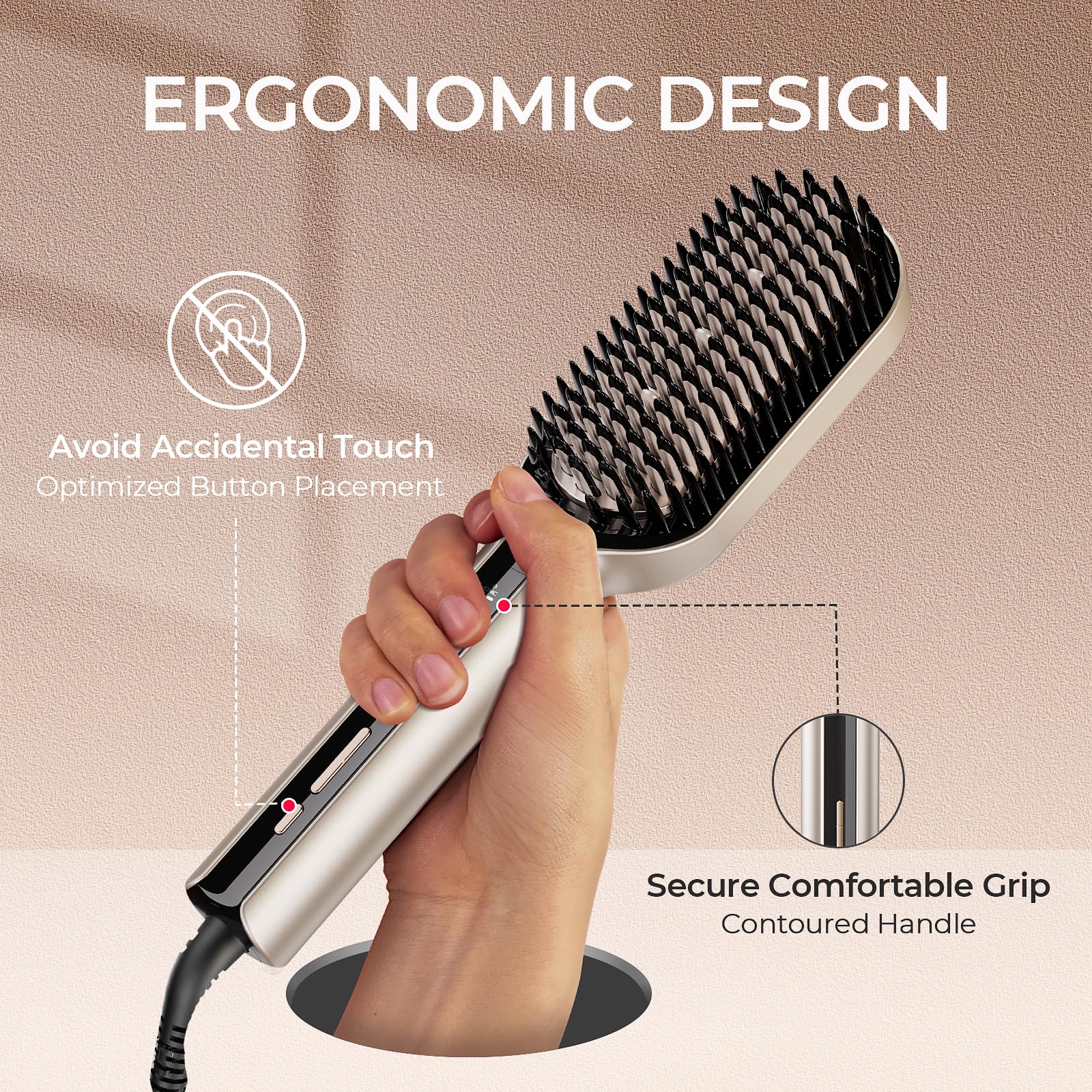 TYMO tourmaline ceramic bristles glide through hair for shine.