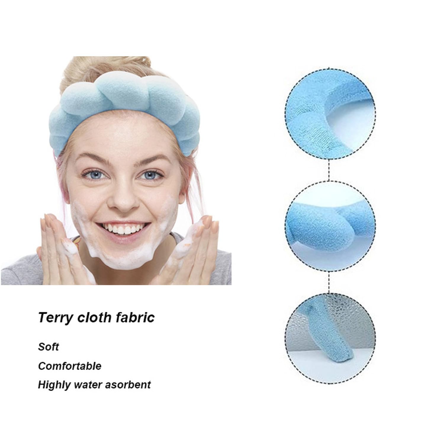 Diadema spa de TYSSELY, uso amplio para ducha, maquillaje y yoga.