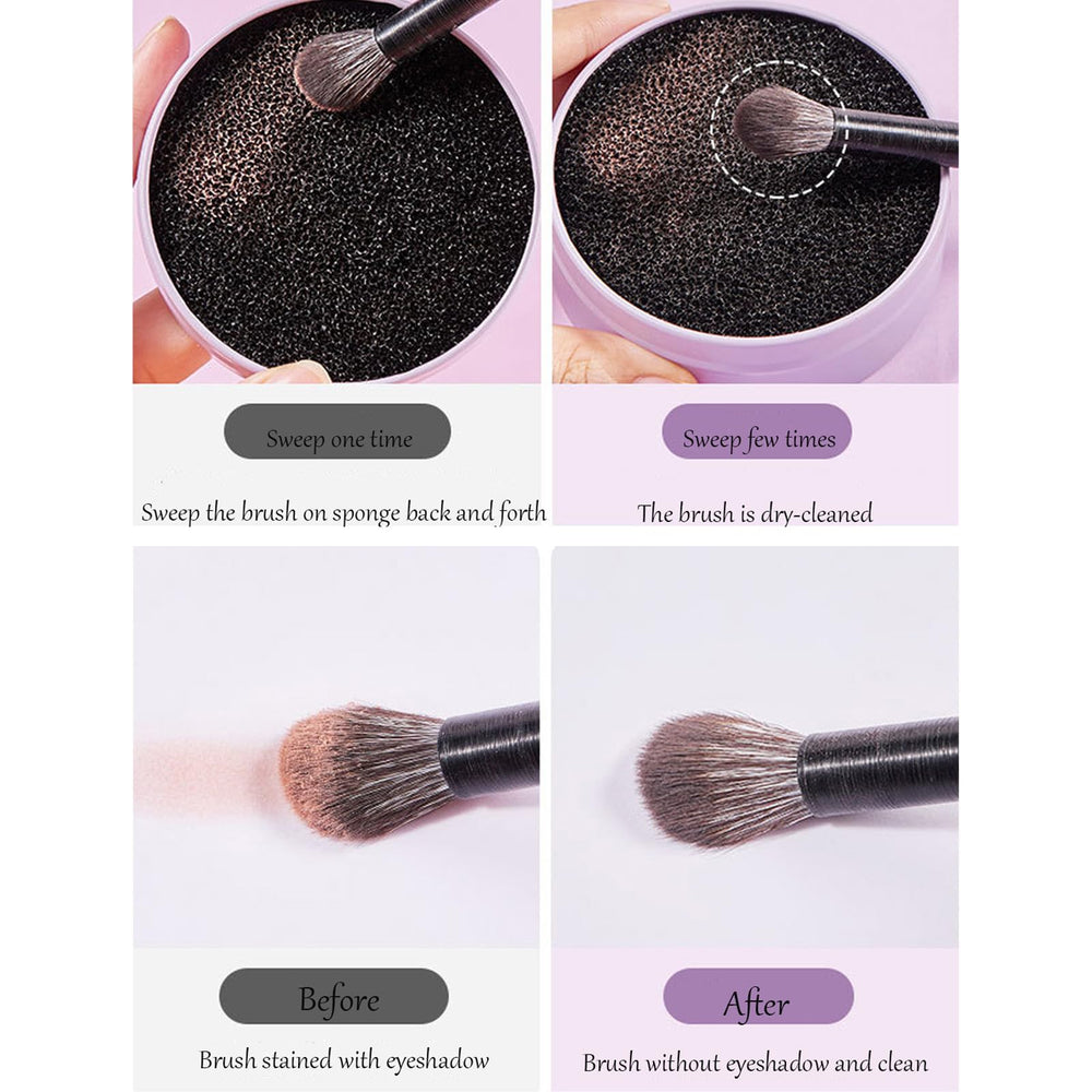 Tyssely compact brush cleaner sponge in travel case for easy use.