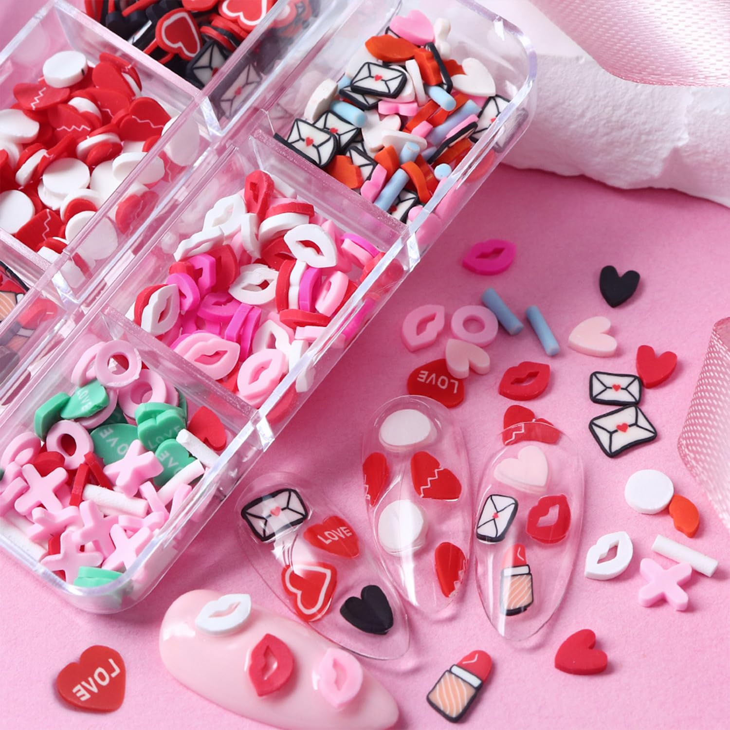 Tyuimhx corazones San Valentín: adornos arcilla 3D para uñas llamativas
