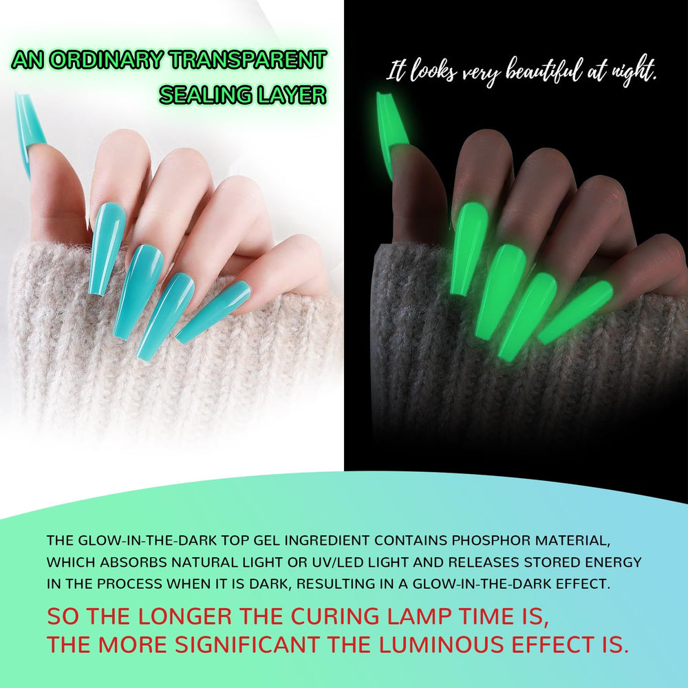 U-Shinein Glow Top Coat being applied to nails under proper lighting.