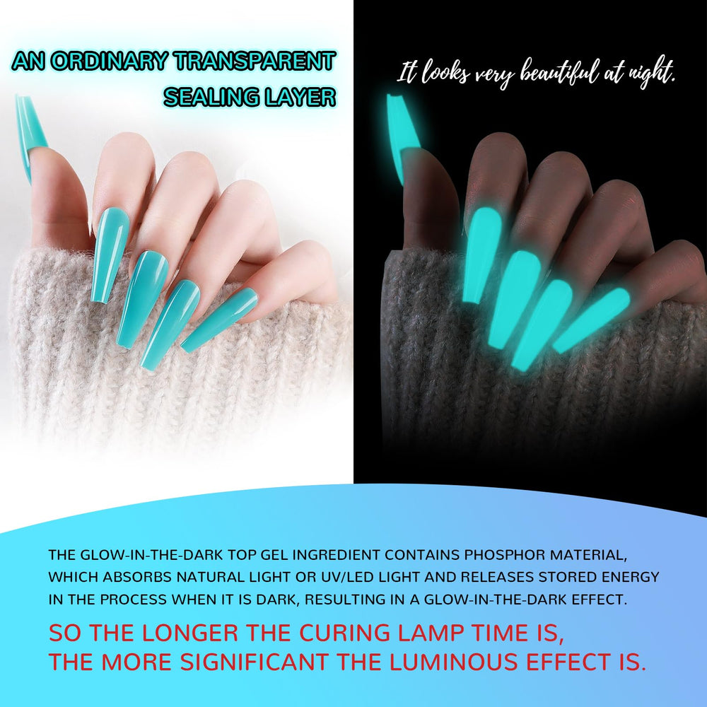 U-Shinein glow top coat blue glowing nails at night