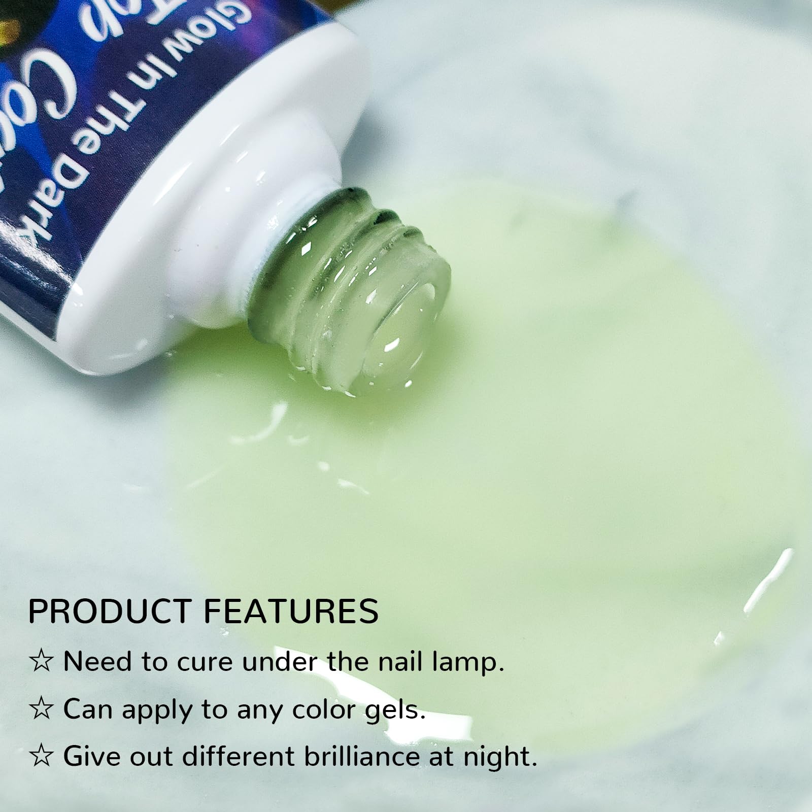 U-Shinein Glow Top Coat creates a green glow on light polishes.