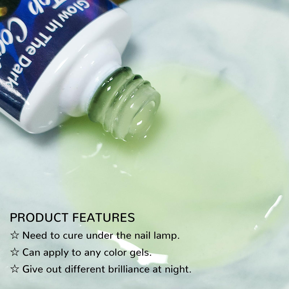 U-Shinein Glow Top Coat creates a green glow on light polishes.