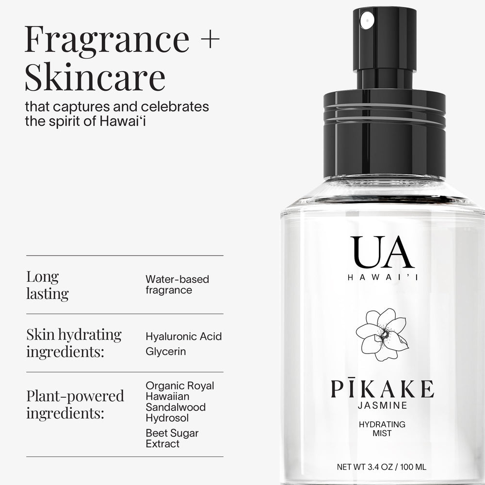 Pikake Hair Mist being sprayed on hair for a subtle lift and scent.