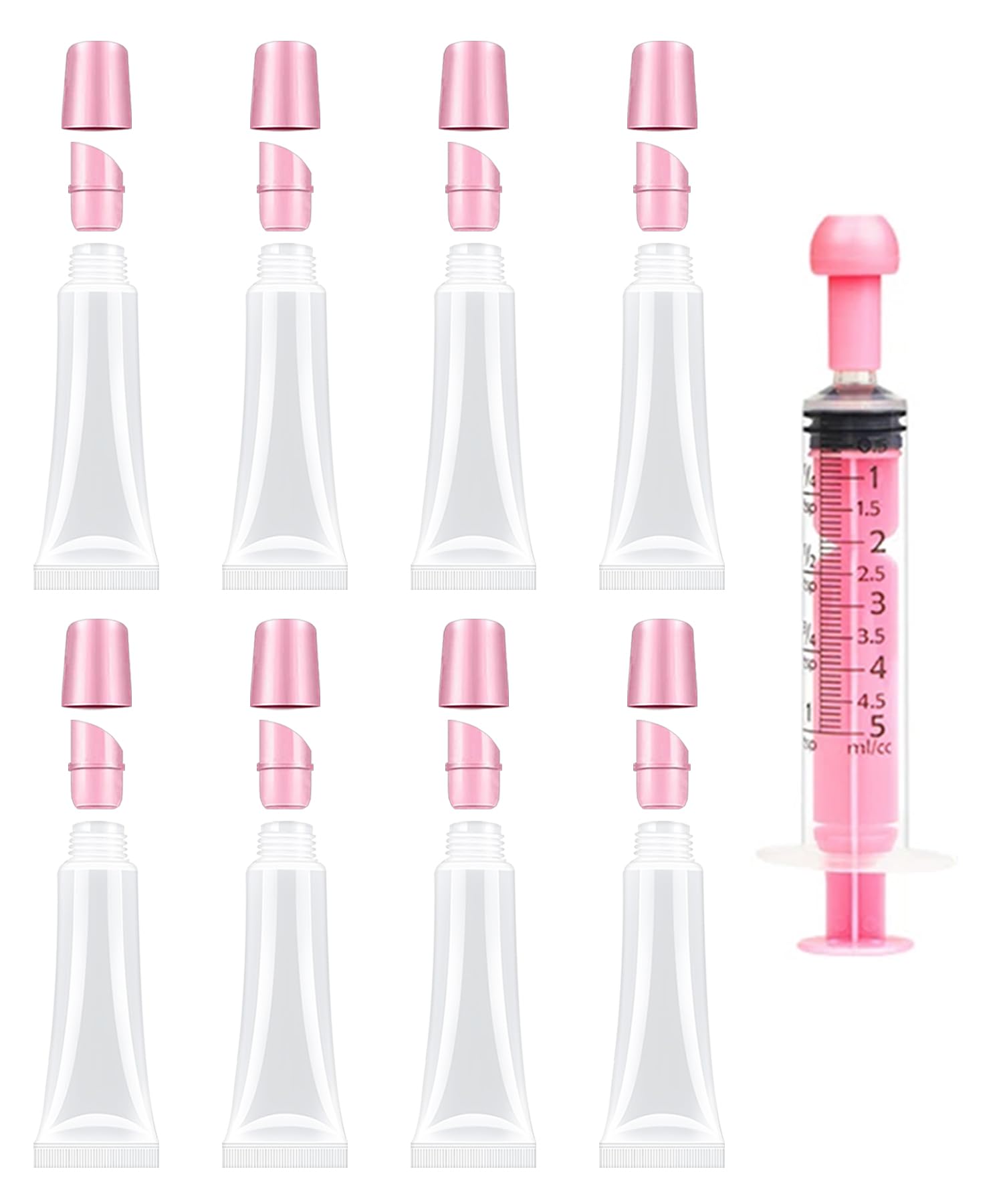 uadbau 8pcs empty lip gloss tubes with 10ml capacity for DIY lip products and travel.
