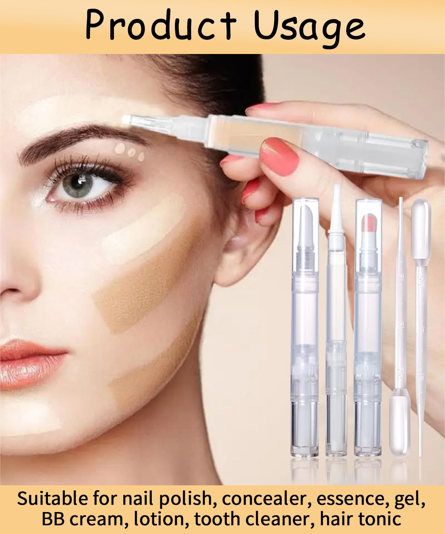 uadbau bolígrafo transparente de 3 ml para cosméticos, diseño higiénico.