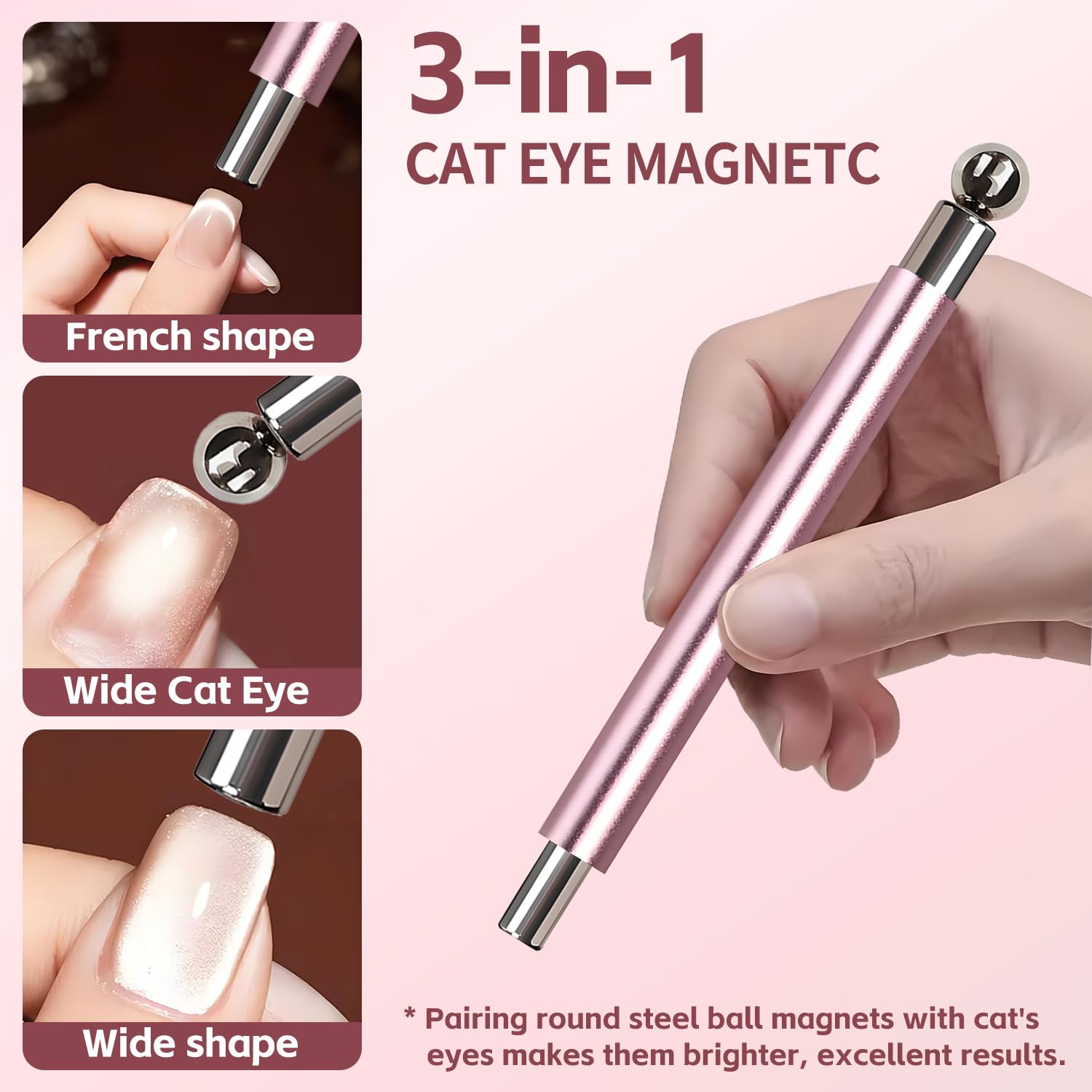 Uadbau black bead-attracting magnet grips beads to brighten cat eye designs.