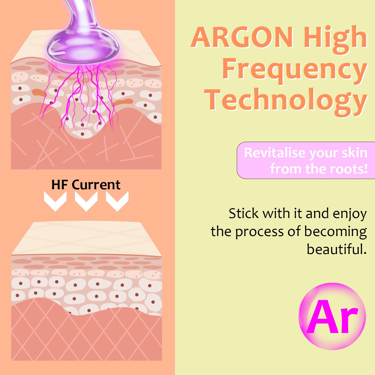 Uaike high frequency wand with bend glass tube for precise application.