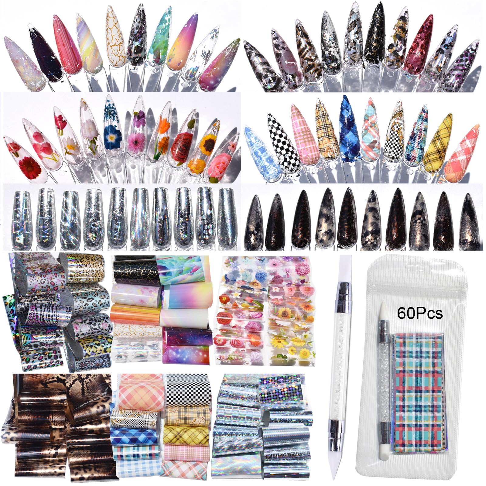 UARUOGP hojas de transferencia para uñas con flores secas, ideal para personalizar manicuras
