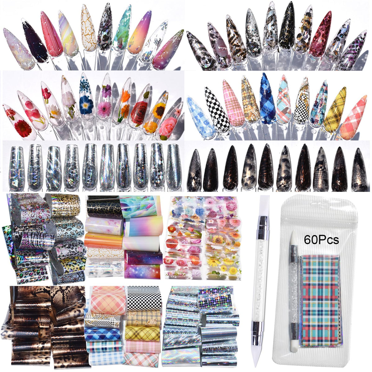 UARUOGP hojas de transferencia para uñas con flores secas, ideal para personalizar manicuras