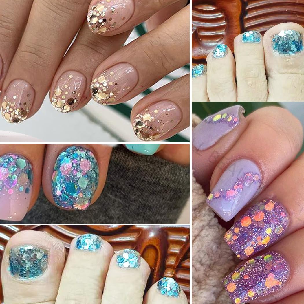 UARUOGP nail art design tips with top coat to seal sequins securely.