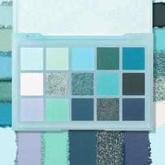 UCANBE 15-color palette shimmer shades closeup highlighting reflective glow for dramatic evening looks.