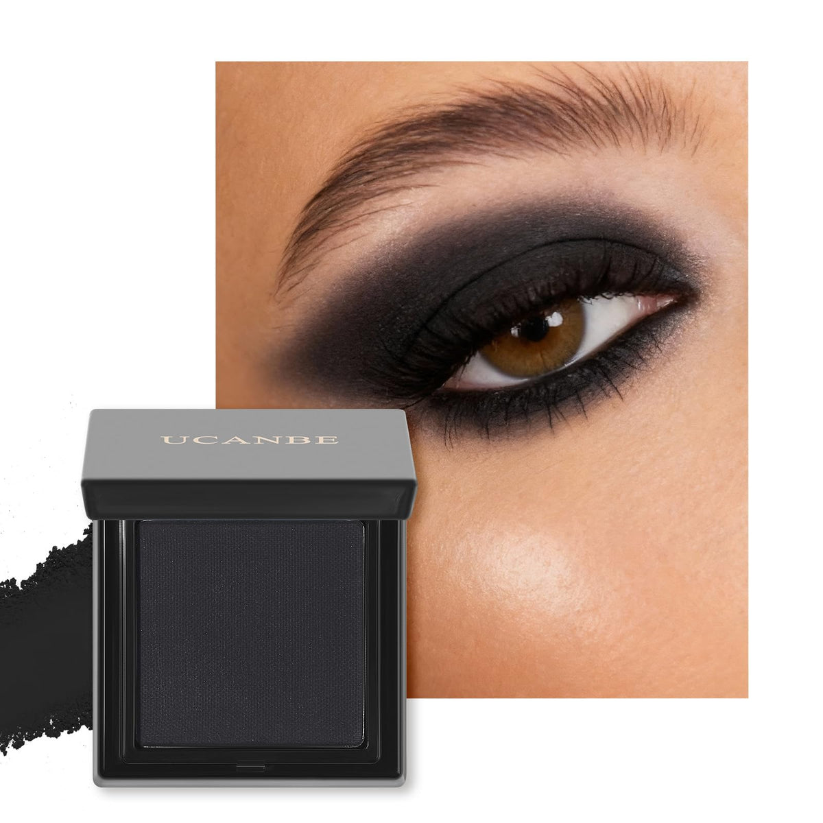 UCANBE Black Single Eyeshadow Palette packaging, compact and travel-ready for on-the-go looks.