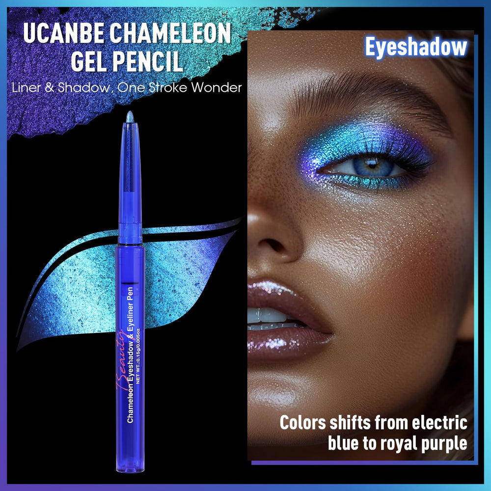 UCANBE Chameleon swatch shows multichrome glitter shifting from electric blue to purple