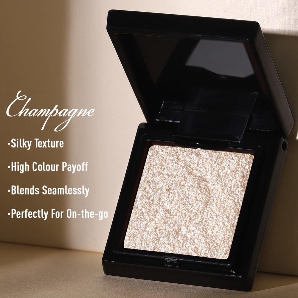 Glass glitter shade offers reflective finish for party-ready highlights.