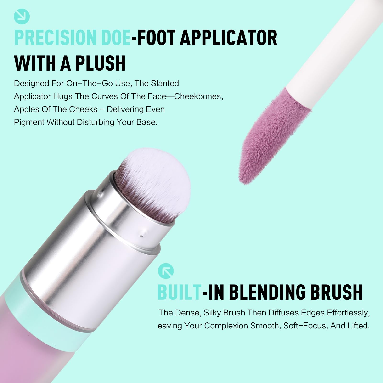 UCANBE dual-ended blush with built-in brush for seamless blending on the go.