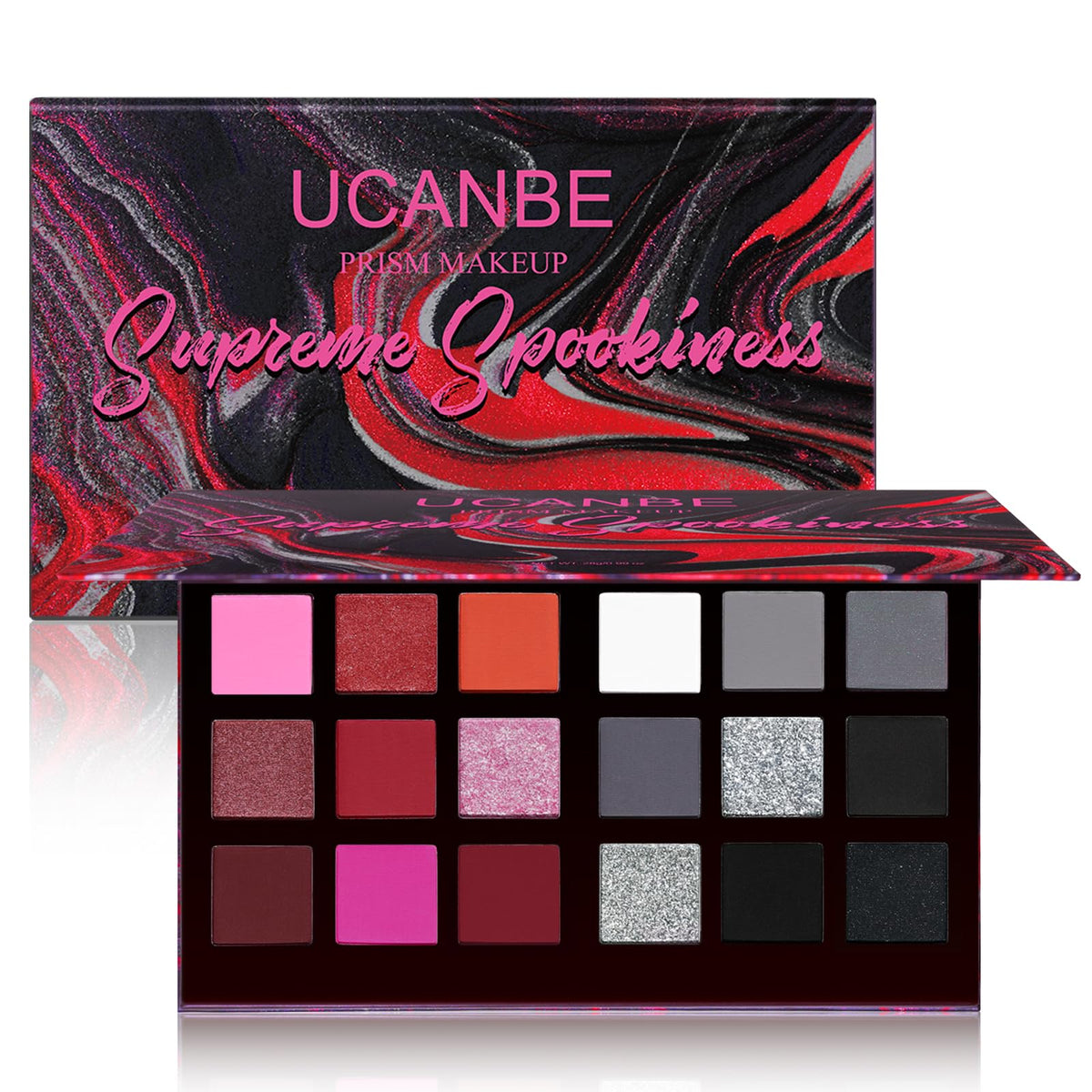 UCANBE Black Red Goth palette cool-tones left for versatile day-to-night looks.