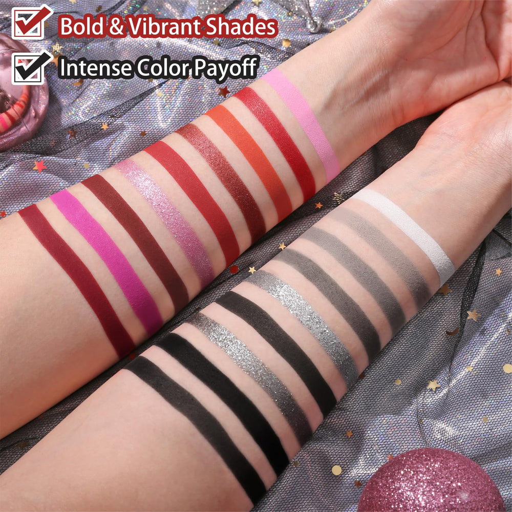 UCANBE 18-color palette offers matte, shimmer, metallic finishes for depth and shine.