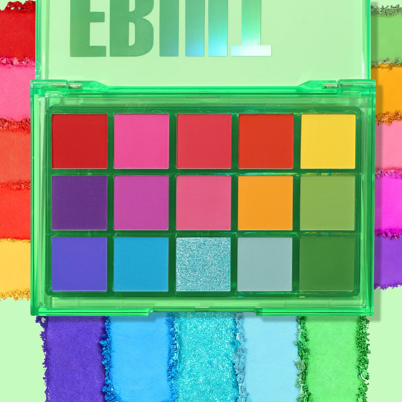 UCANBE Fruit Punch palette neon shades close-up; rich metallics and shimmers.