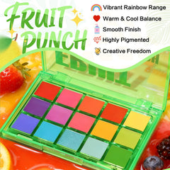 UCANBE Fruit Punch palette open-pan view; 15 pigmented shades for versatile looks.