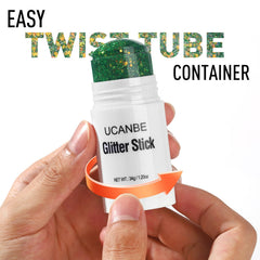UCANBE Glitter application swatch shows smooth glide for easy makeup application.