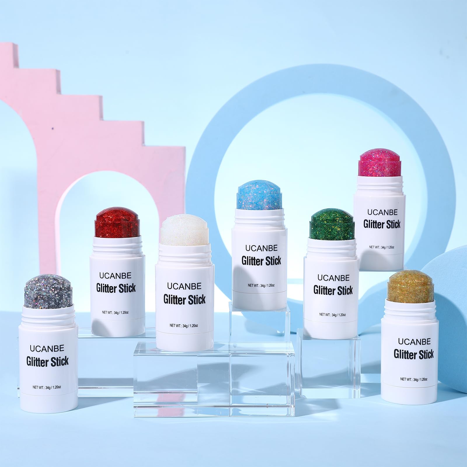 UCANBE Green Glitter Stick used on skin delivers festival glow.