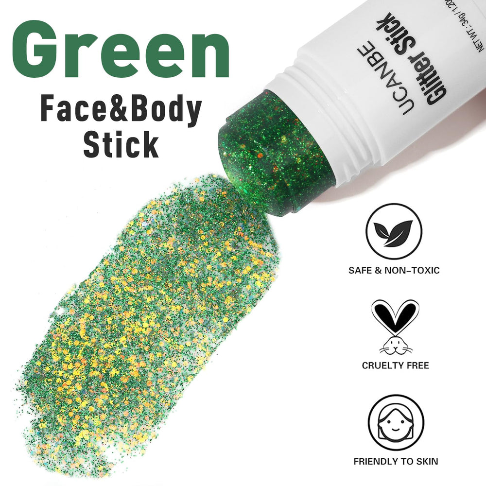 UCANBE glitter on the face demonstrates bold festival makeup look.