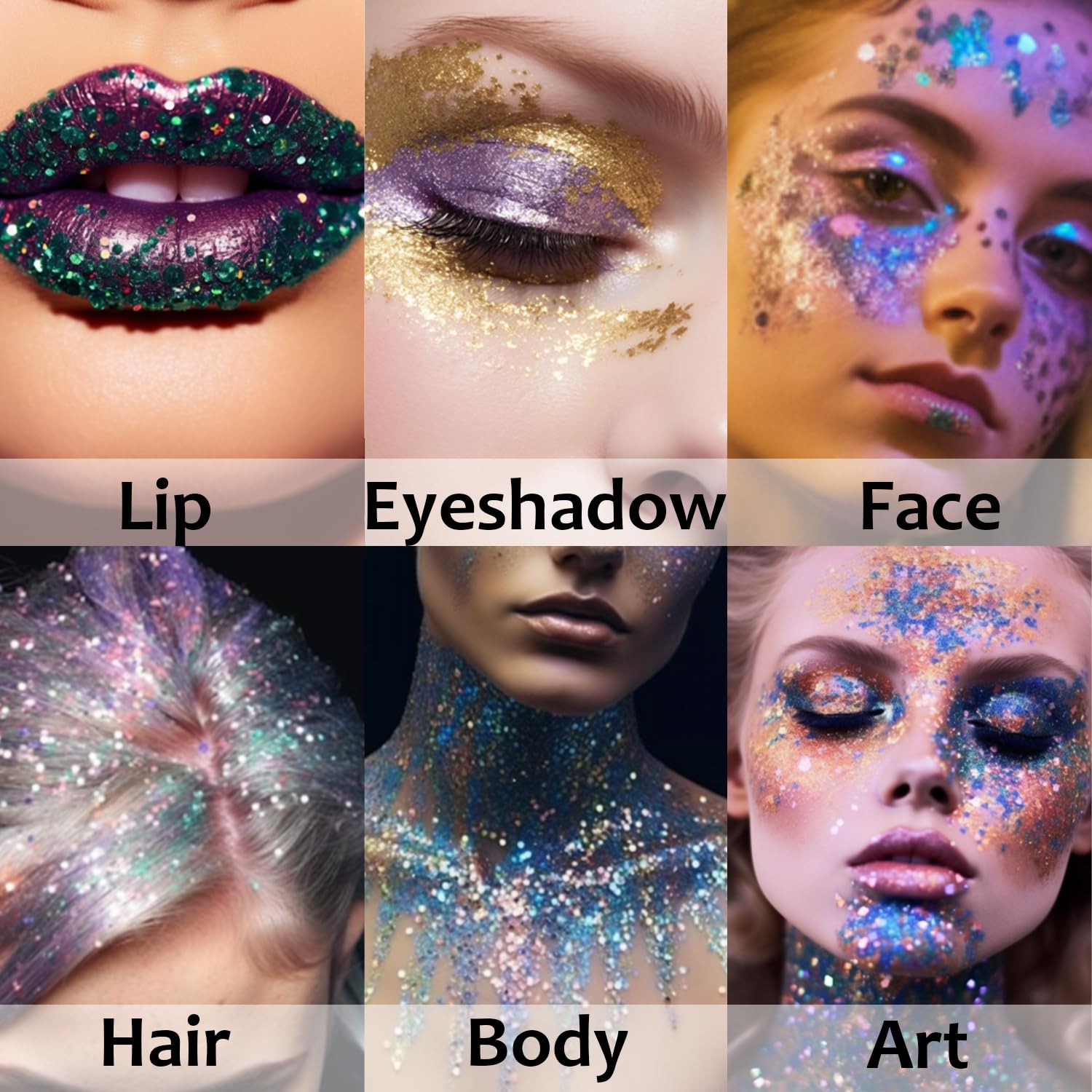 UCANBE glitter stick close-up highlights chunky sequins and light reflection.