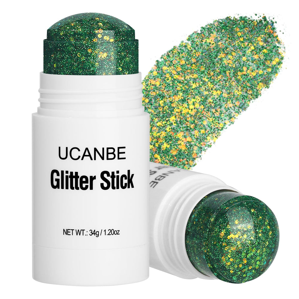 UCANBE Green Glitter Stick packaging showcases the vibrant multicolor sparkle for festivals.