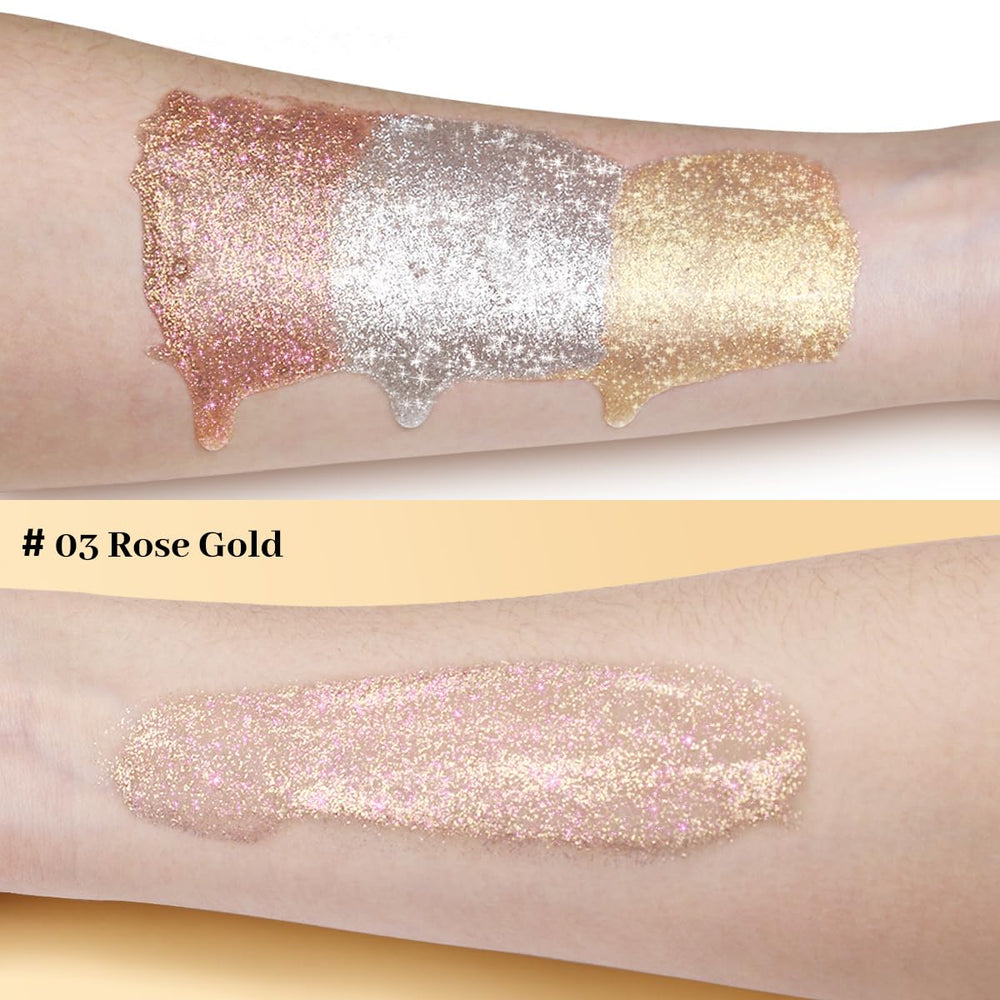 UCANBE luminador líquido rostro rosado dorado, aporta brillo suave.