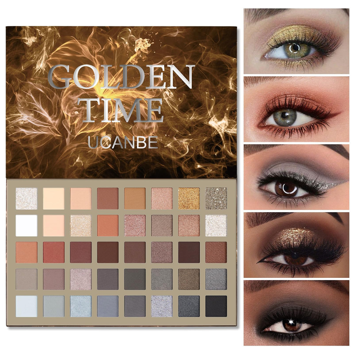 Paleta UCANBE Nude con 40 sombras para looks naturales y duraderos.