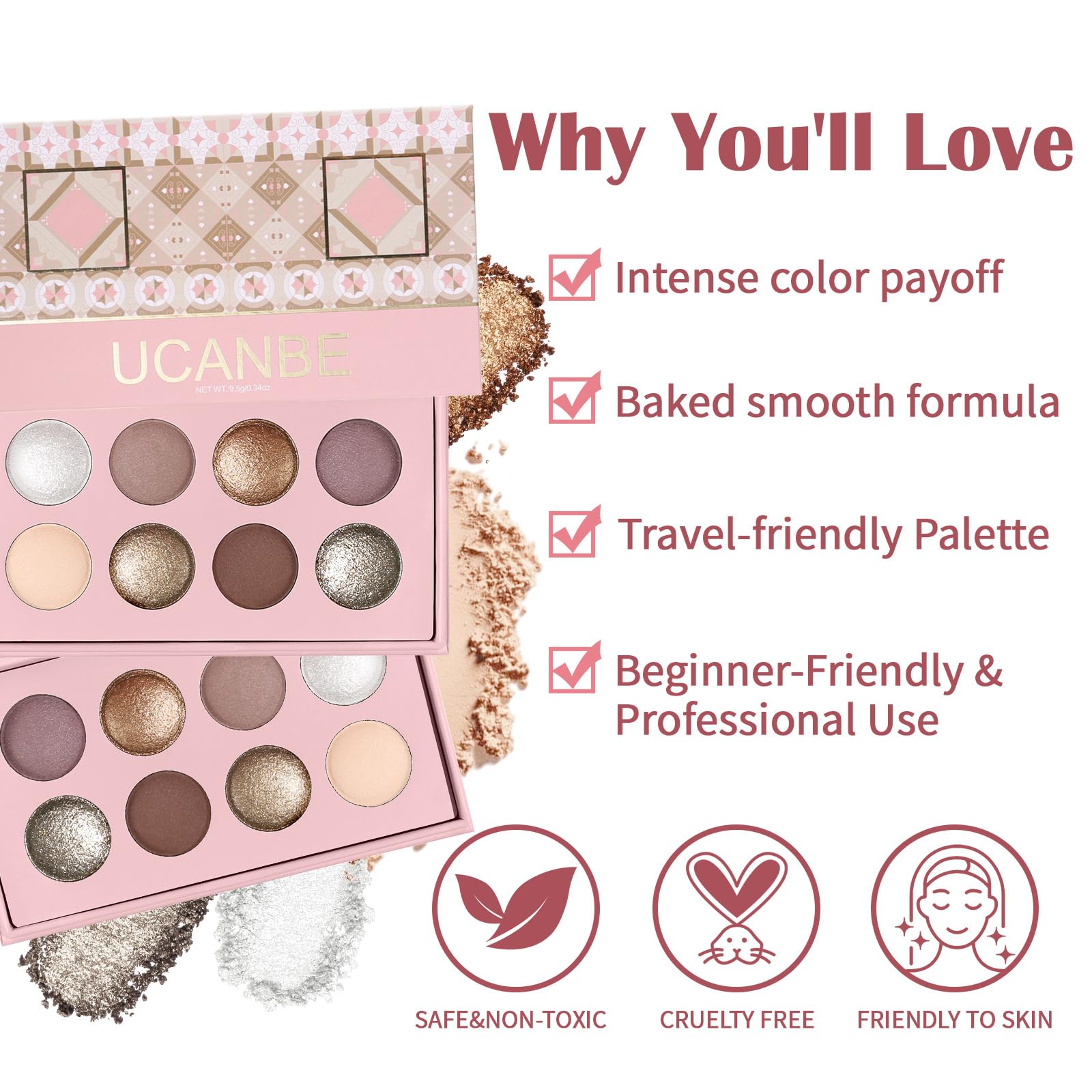 UCANBE Paleta 8 sombras, muestra de color para combinar.
