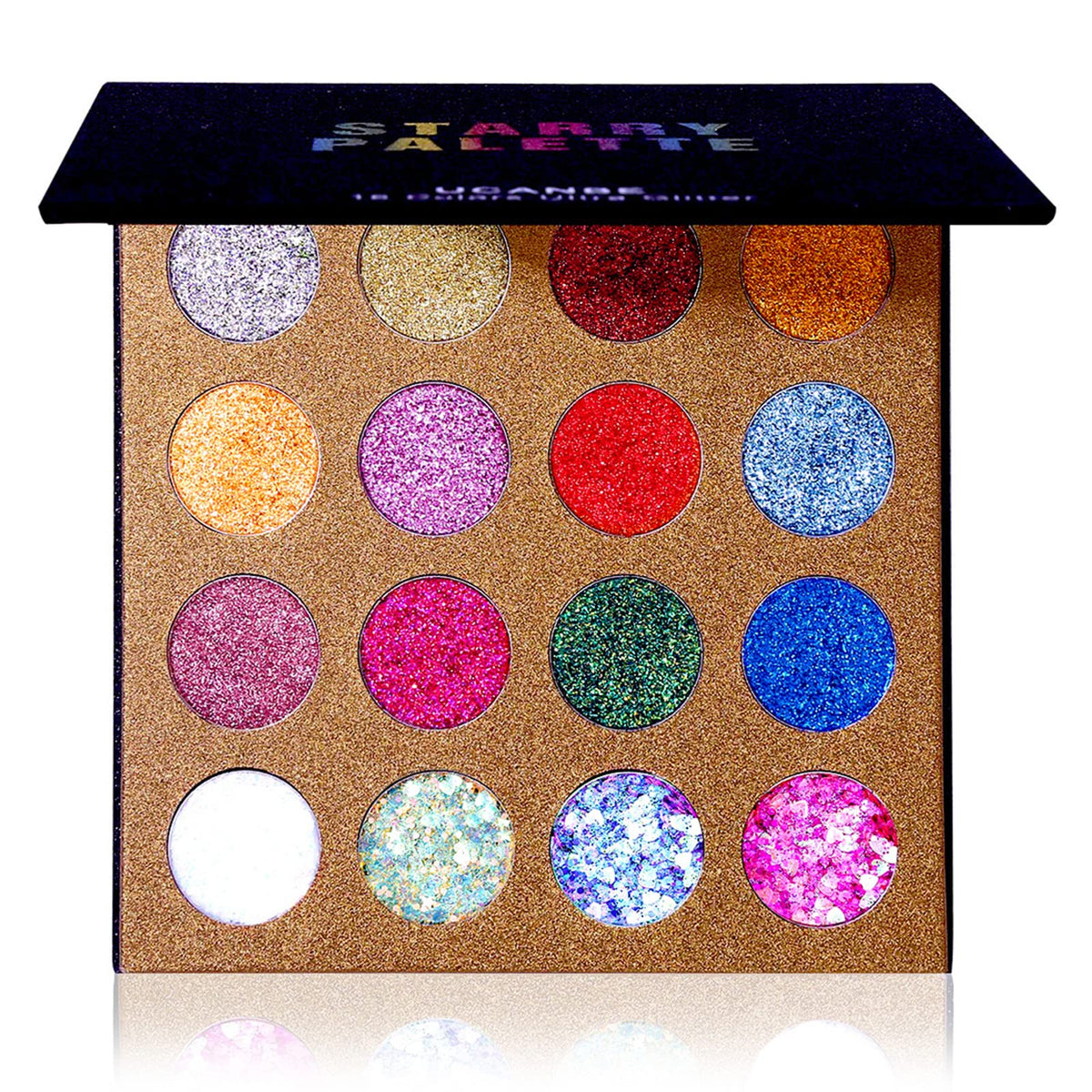 UCANBE Pro Glitter Eyeshadow Palette with chunky glitter shadows for bold eye looks.