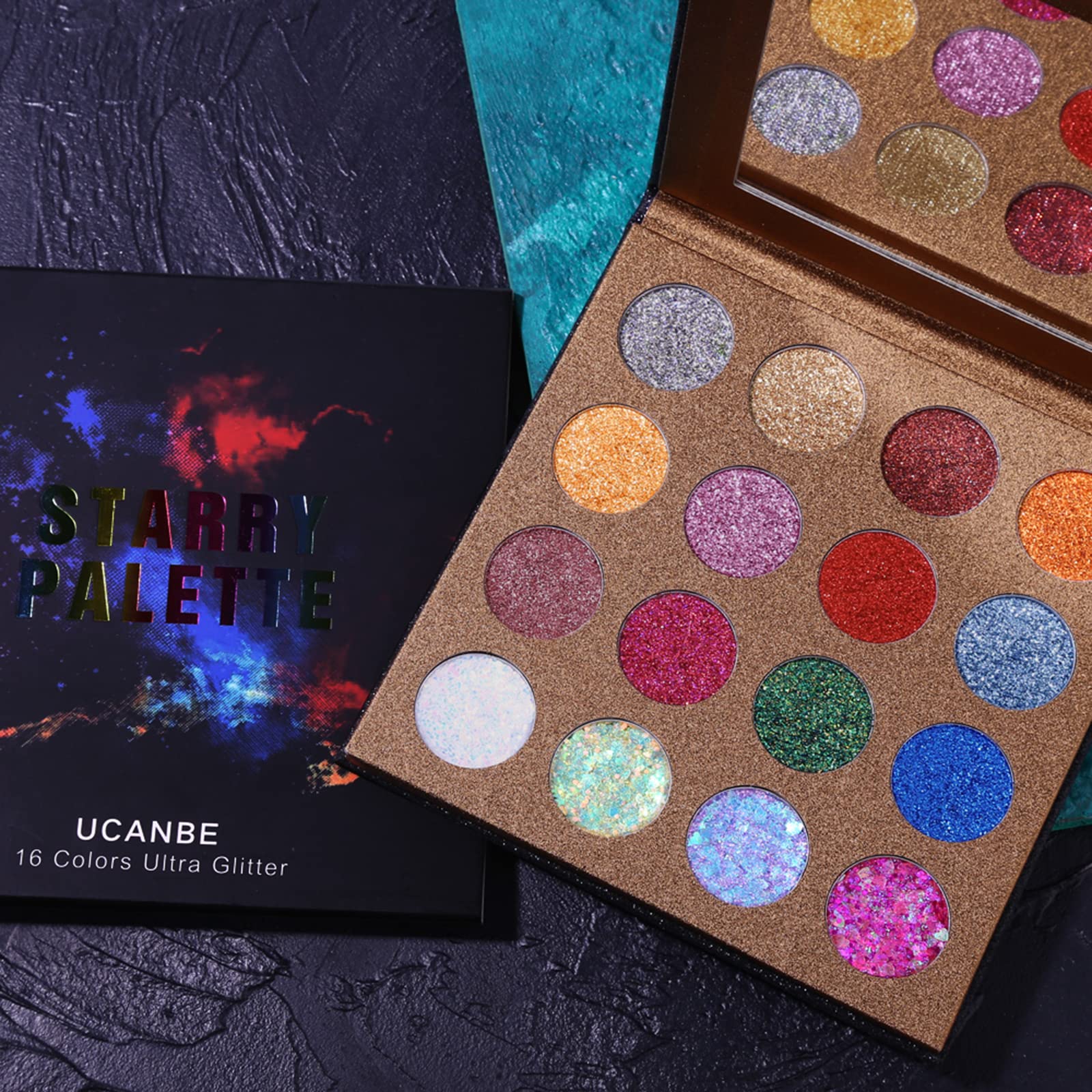 UCANBE Pro Glitter Eyeshadow Palette suitable for nails, body, and hair art.