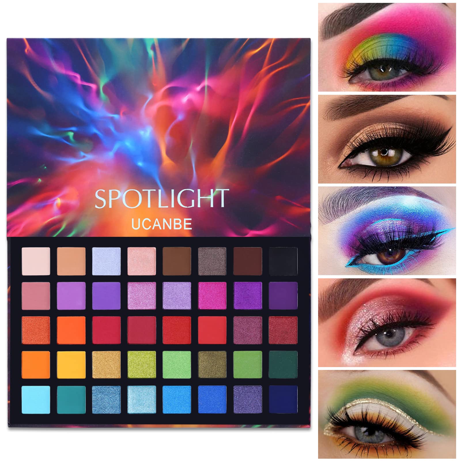 UCANBE Spotlight paleta 40 colores, sombras mate y brillos para estilos versátiles.