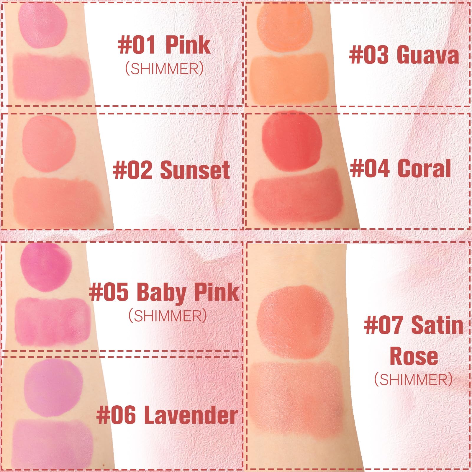 UCANBEMAKEUP Matte Liquid Blush, muestra en piel para comparar tonos