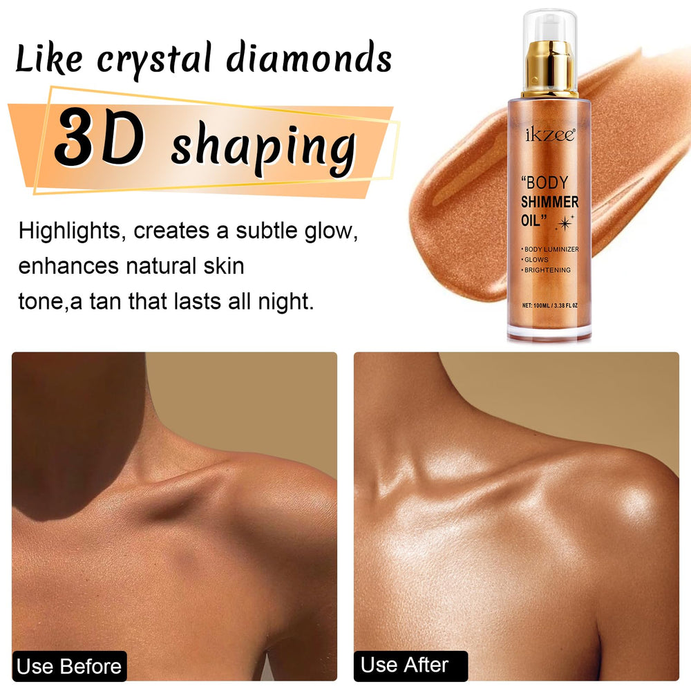 UCANBEMAKEUP Body Shimmer Oil pearlescent glitter adds subtle sparkle to skin.