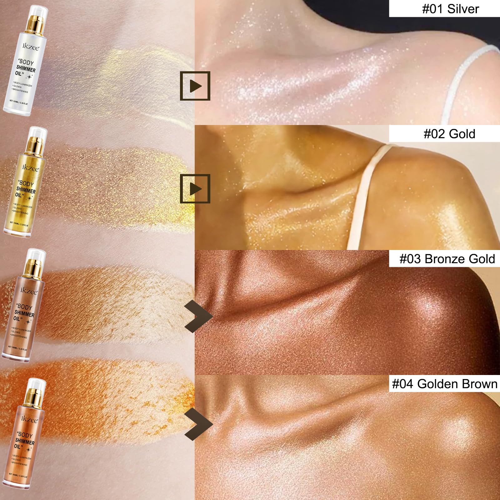 UCANBEMAKEUP Body Shimmer Oil sun-kissed glow on skin.