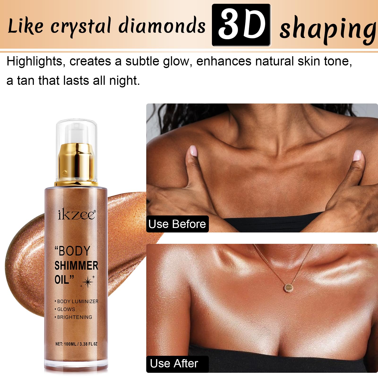 UCANBEMAKEUP Shimmer Oil bronze-gold sheen closeup on skin.