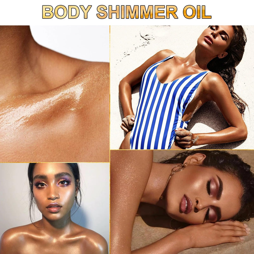 UCANBEMAKEUP Shimmer Oil on shoulders and neck for dew.