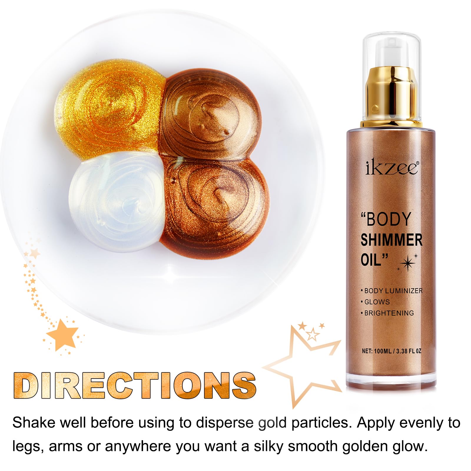 UCANBEMAKEUP Shimmer Oil on sunlit skin for natural radiance.